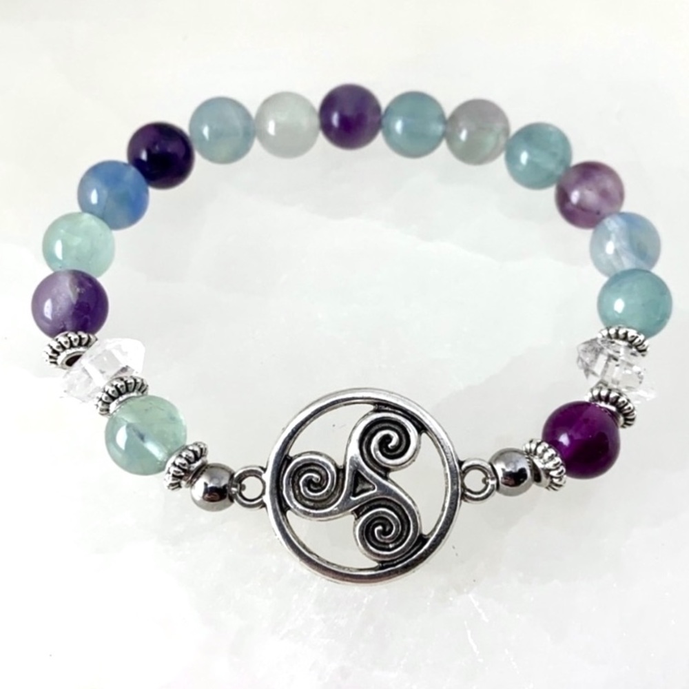 Celtic bead bracelet . Herkimer diamonds & fluorite celtic knot bracelet